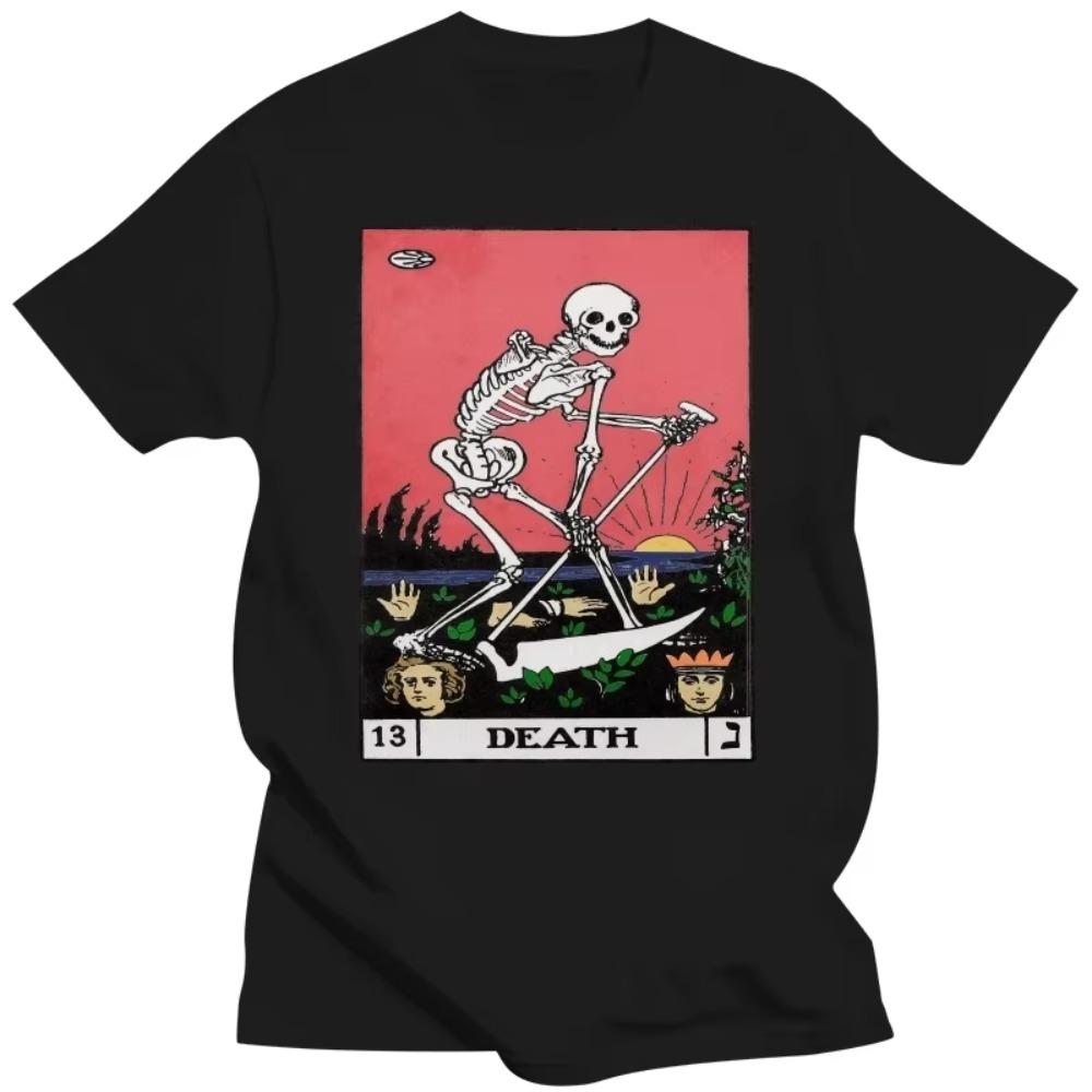 Handsome Mens Death Tarot T-shirt Short-Sleeve Cotton Tshirt Major Arcana Halloween Spooky Skeleton Creepy Tees Shirt Apparel