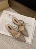 2025 New Summer French Rivets High-end High-heeled Bag Head Half Slippers Women's Pointed Thick Heel with Skirt Sandals