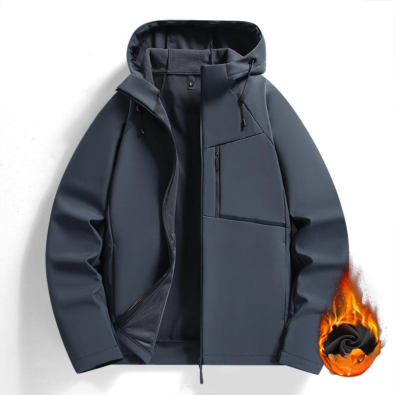 Soft Shell Jacket Men's Autumn and Winter Plus Velvet Thick Warm Jacket Loose Jacket Stand-up Collar Jacket
