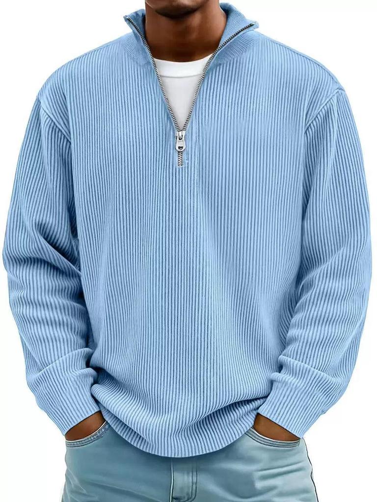 2025 Autumn Men's Corduroy Long-Sleeve Polo Shirt with Stand-Up Collar and Zipper