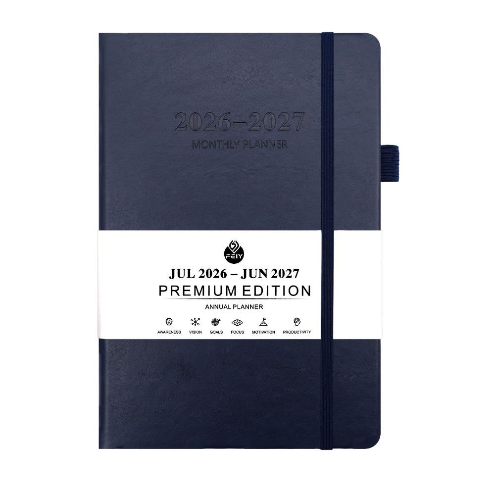 

English 2026 Schedule Planner Notepad 12 Months Wear-resistant A5 Agenda Planning Notebook Bookmark Portable темно-синього кольору