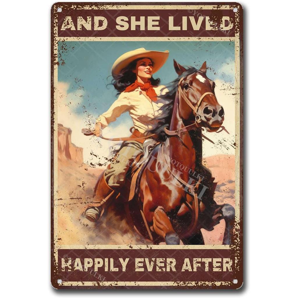 Vintage Cowgirl Metallschild Retro Westlich Reiten Zitat Blechschild für Heimbar Bauernhaus Dekoration Das Leben ist Hart Spirituell Wi