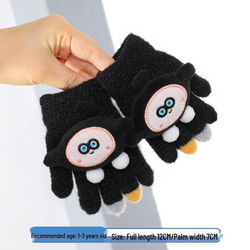 Warm Plush Five-Finger Winter Gloves for Boys and Girls (0-12 Years)