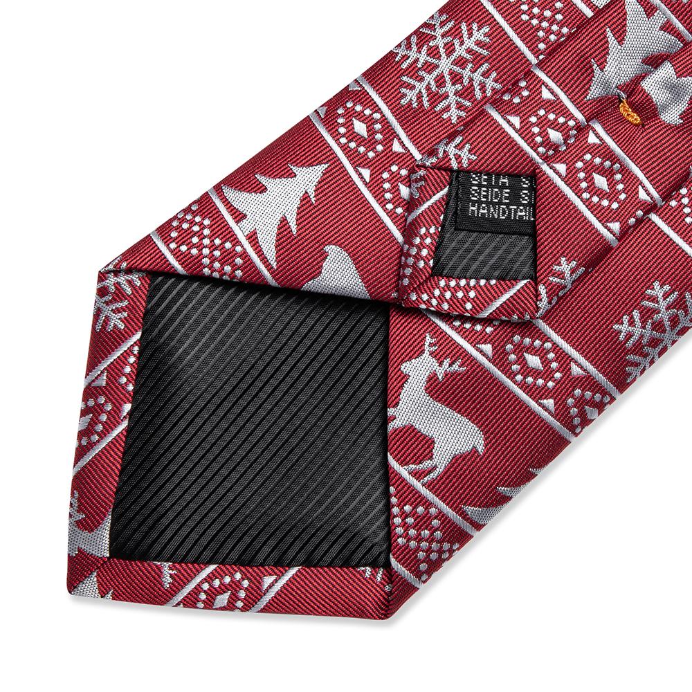 Dibangu Christmas Men's Tie Set Red Green Santa Claus Animal Tree Silk Juaquard Hanky Cufflinks Set Gift for Men