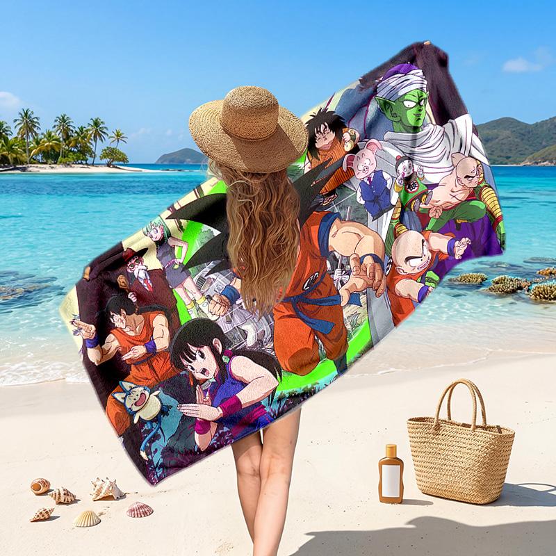 Dragon Ball Printed Swim Towel, Portable Water Absorbent Towel for Beach Camping Daily Bathroom Use