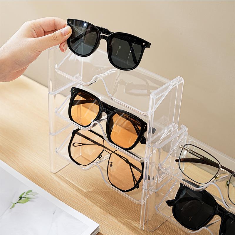 Clear Desktop Sunglasses Display Stand 2 Pack Stackable Glasses Storage Rack for Retail Shop Counter Use