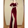 Royal Sister Celebrity One-word Collar Off-the-shoulder Ruffle Edge Tube Top Dress Women's Summer Waist and Thin Split Leg Dress