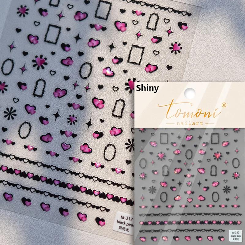 Colored Crystal Star Love Shiny Silver Hollowed Smudging Rainbow Flower Jelly Embossed Nail Art Stickers Manicure Decals