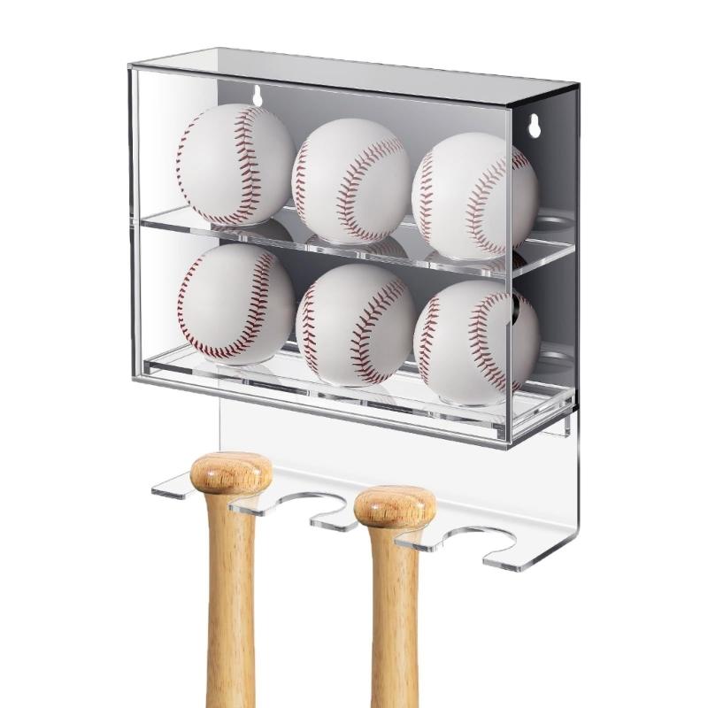 Acrylic Baseball Softball Bat Showcase Clear Protective Case Wall Mounted Ball Display Holder Dustproof Storage Box