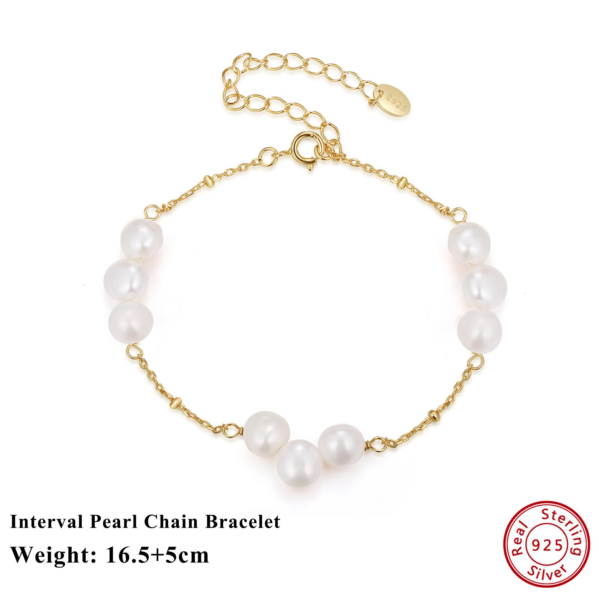 

EFFIE QUEEN Opulent 925 Sterling Silver Interval Pearl Chain Bracelet Bold and Elegant Jewelry for Women, Birthday Gift GPB22
