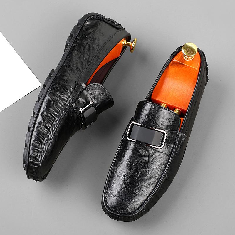 Fashion Genuine Leather Mens Driving Shoes Simple Men Lazy Casual Shoes Outdoor Light Loafers Leisure Walk Male Slip On Flats Moccasins