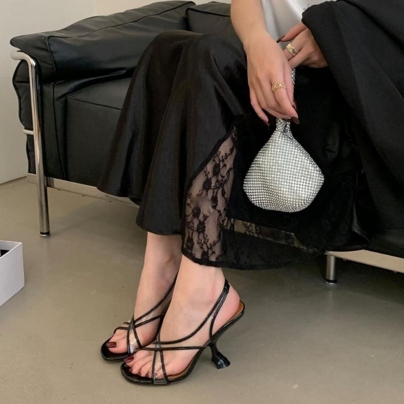Fashion Fashion Transparent PVC Cross Tied High Heeled Sandals Women Summer Sexy Open Toe Designer Shoes Elegant Banquet Dress Shoes