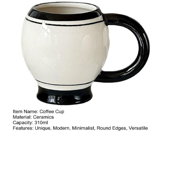 Coffee Cup 310ml Minimalist Ceramic Tea Mug Thickened Retro Black & White Coffee Cup with Ergonomic Handle Juice Milk Water Cup for Home Office
