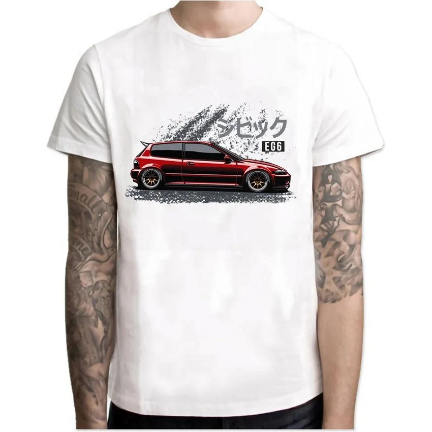 Kanjo Racer Civic Klasyczny T-Shirt Nowy Lato Męski Krótki Rękaw Retro Drift King Samochód T-Shirty Chłopięce Casualowe Białe Koszulki