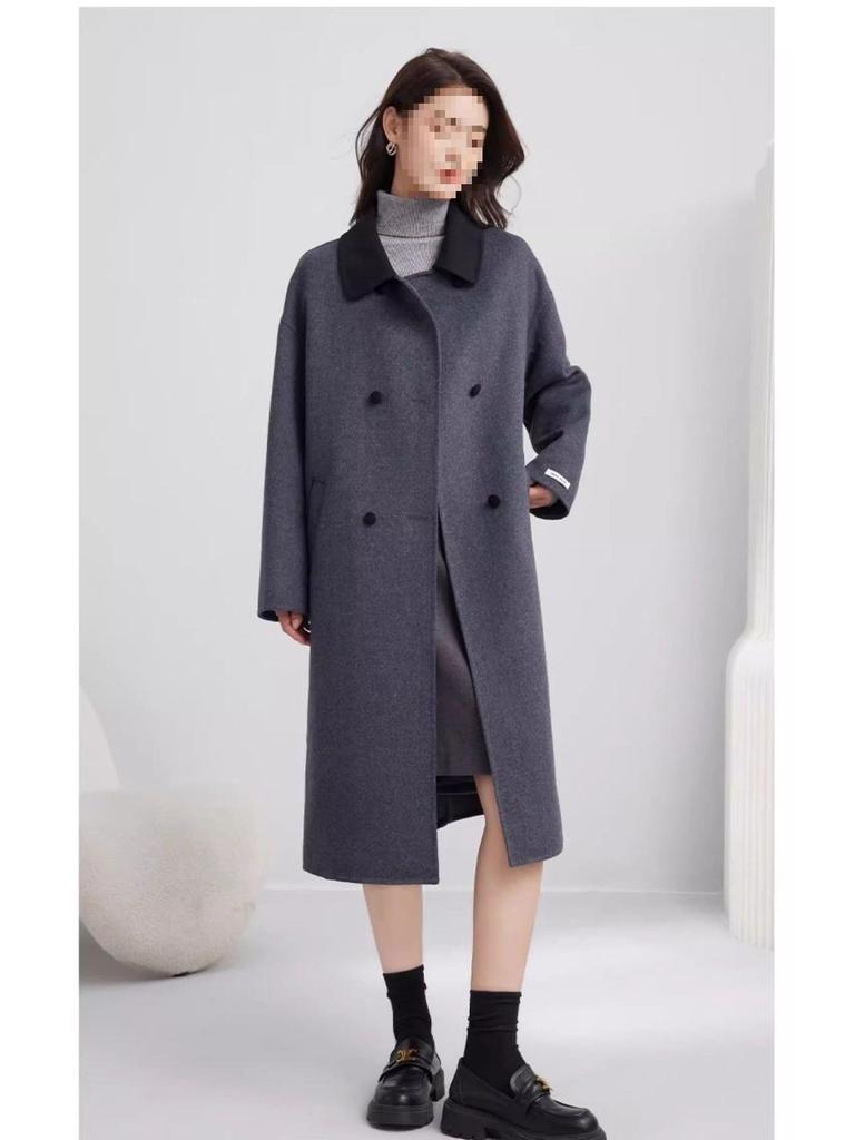 Women's Mid-Length Beige Wool Coat - Elegant French Casual Loose Fit, Petite Plus-Size, Thickened Winter Outerwear 2025.