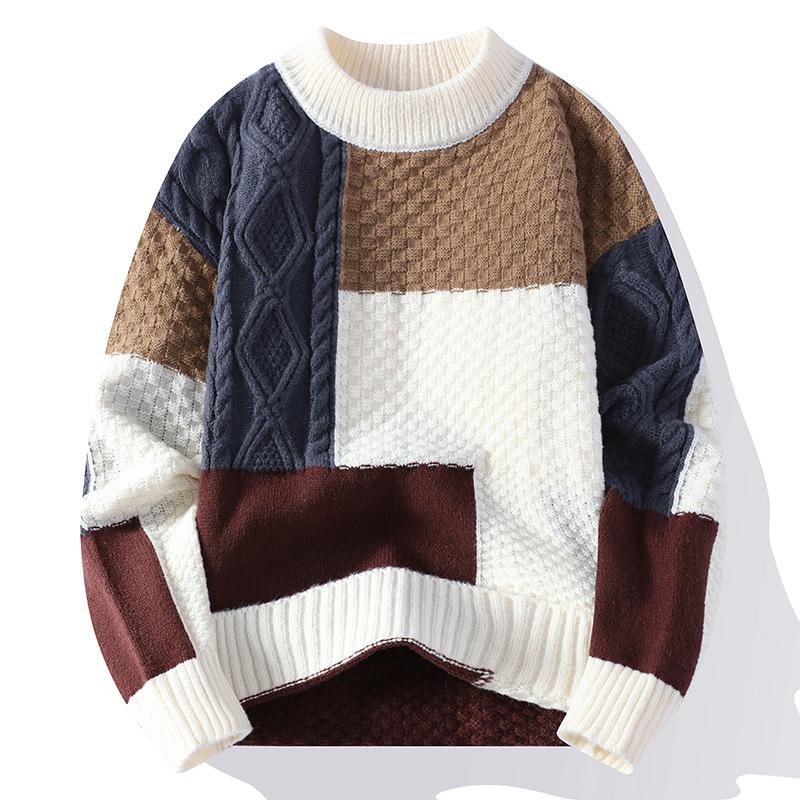 

Trendy Men s Loose-Fit Wool Sweater - Round or Half-High Neck Knitwear L