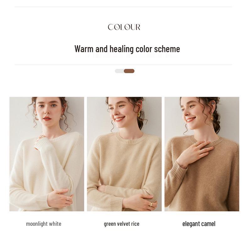 Women's Cashmere Sweater - 2025 Autumn/Winter, Round Neck, Thick, Solid Color, Loose Fit, Slimming Base Layer.