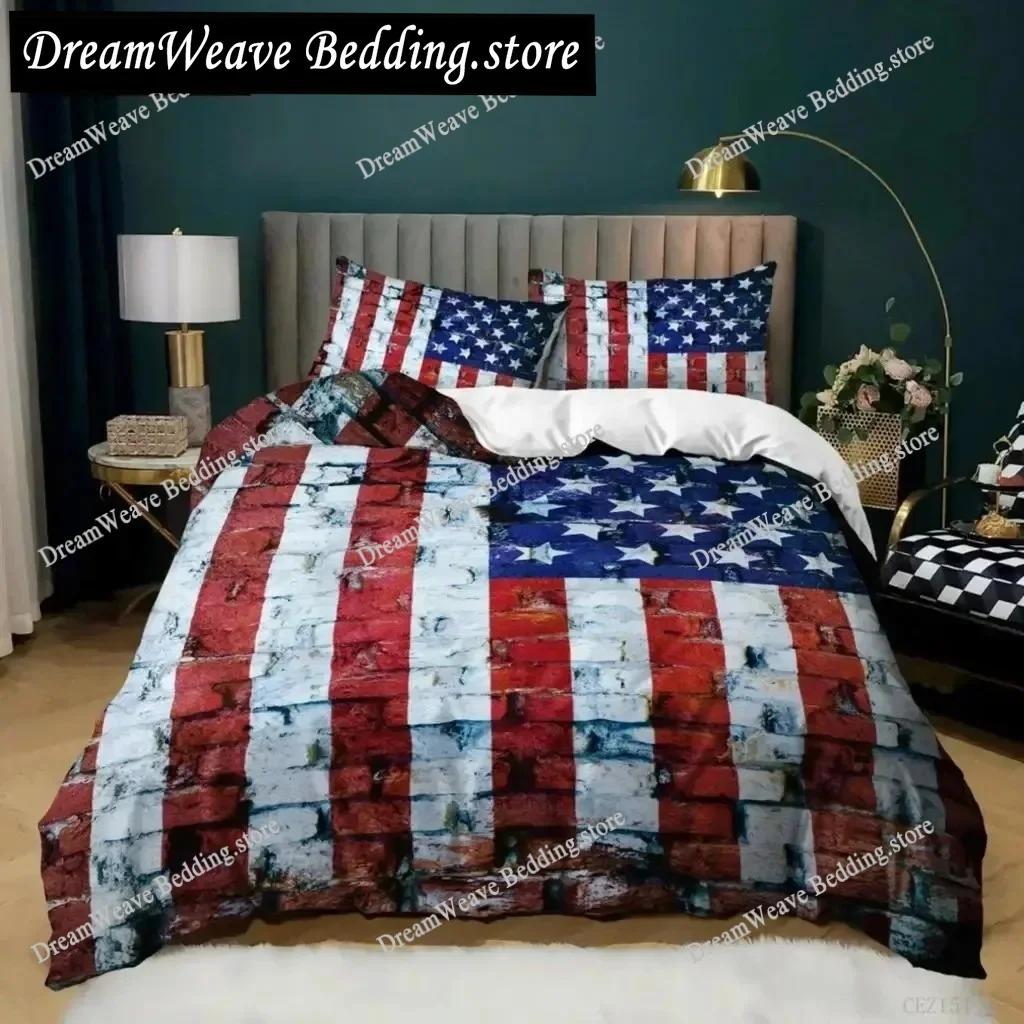3D Print National Flag Duvet Cover Set King Size American Flag Bedding Set for Teens Adults Microfiber Single Double Quilt Cover