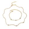 French Elegant White Zirconia Jewelry Set: Necklace, Bracelet & Earring Studs in Titanium Steel.