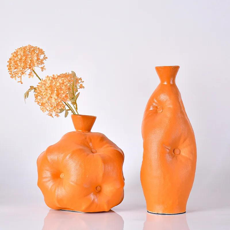 

Creative Ceramic Vase Sponge Pillow Vase Orange Irregular Craft Ornament Flower Arrangement Accessories Home Decoration
