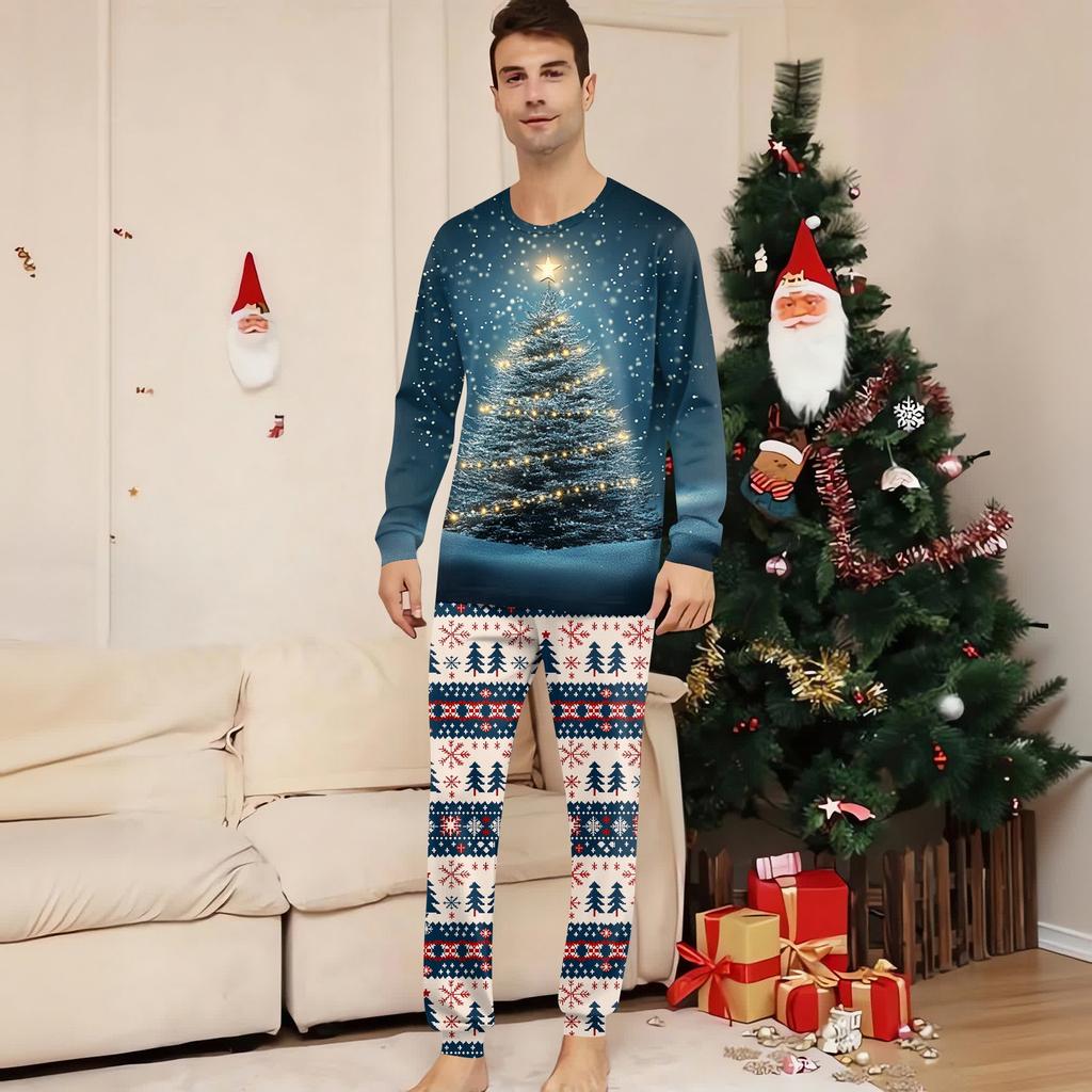 Family Matching Print Sets Pajamas Loungewear Outfits Family Matching Long Sleeve Tops+Pants Set