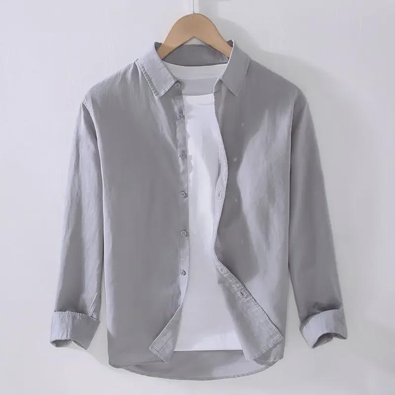 Men's Loose-Fit Long-Sleeve White Linen Shirt – Spring/Fall Japanese Casual Fashion