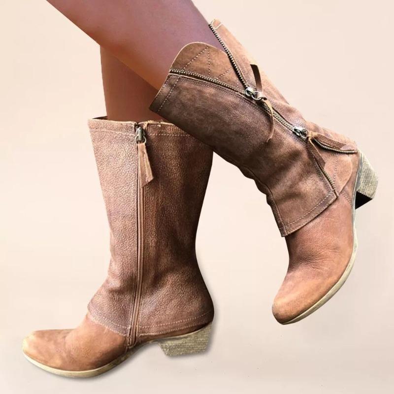 New large size women's shoes thick heel women's leather boots side zipper Martin boots women's new medium boots