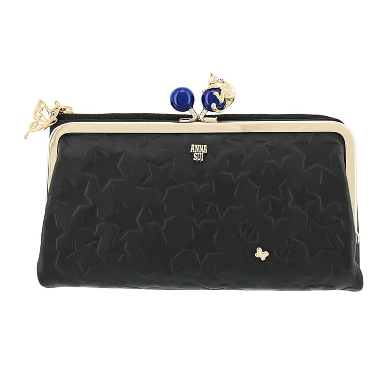

[ANNA SUI] [Anna Sui] Comes with brand shopper gift wrapping long wallet genuine leather pouch playing cat ladies 316830 leather cat cat [11] black