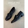 Cowhide version~ thick heel retro loafers women's 2025 new temperament commuting versatile single shoes, one pedal small leather shoes