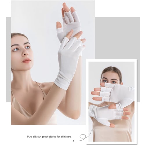 Aiyuga Limited Edition Silk Gloves for Women, Fingerless, Cut-Out Fingertips, Perfect for Sleeping, Hand Care, Skin Irritation, Sun Protection, Smartp