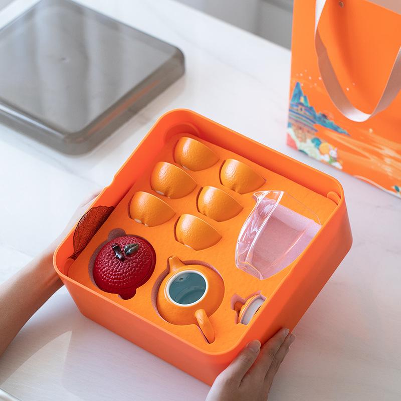 Business Gifts Good Luck Kung Fu Ceramic Tea Set Gift Office Light Luxury Cheap Travel Tea Set