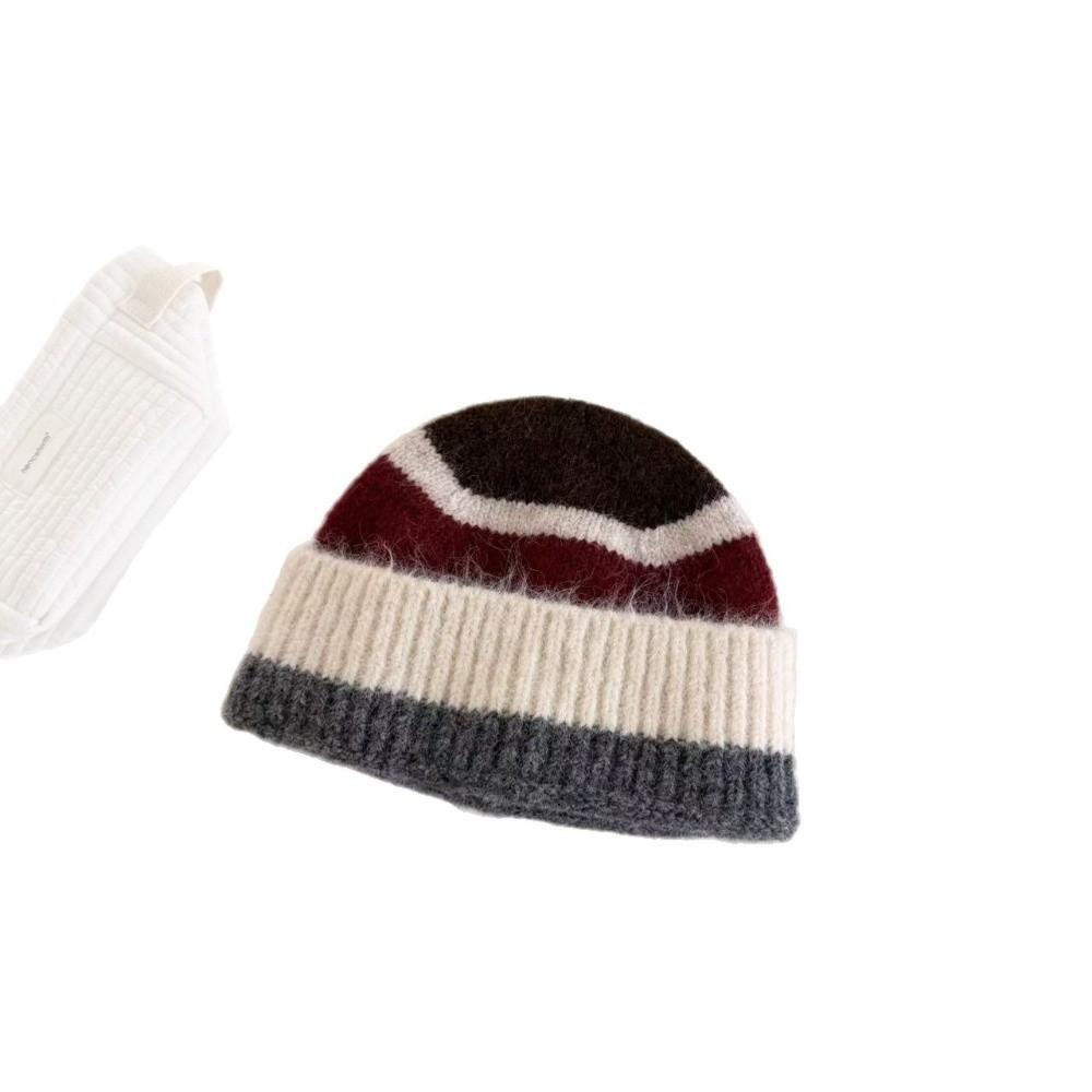 Unisex Stripe Pattern Knitted Beanie Hat 56cm To 58cm Circumference Warm Winter Beanie  Daily Wear