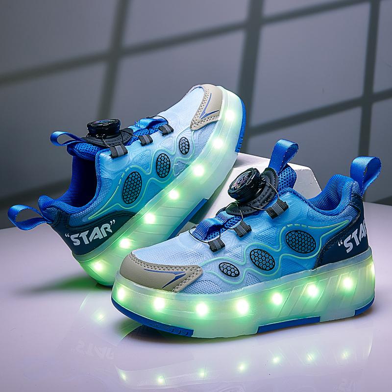 28-36 Children's Plus Size Four-wheel Disassembly Into Flat Sports Shoes LED Mesh Illuminated Sports Shoes Children's Shoes