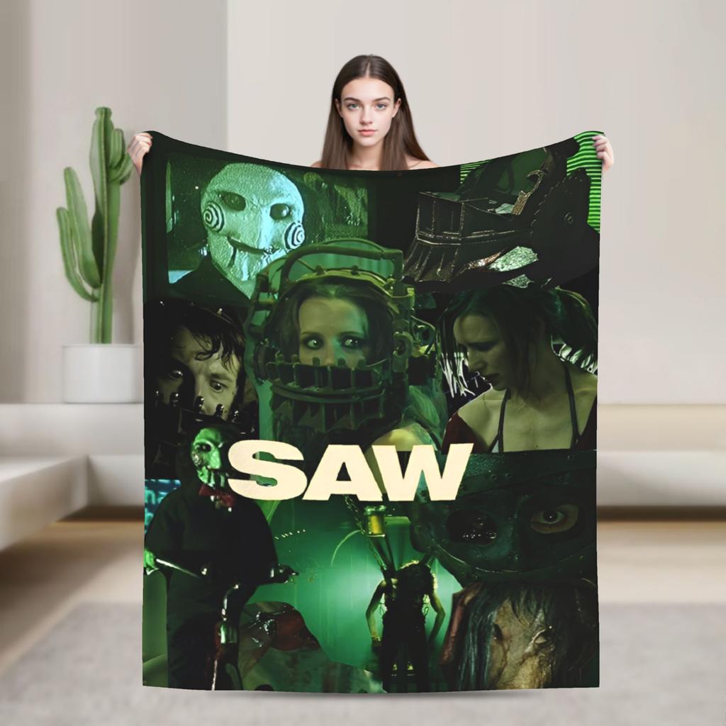 Saw Jigsaw Horrorfilm Mode Decke Fleece Herbst Winter Halloween Gothic Atmungsaktive Dünne Überwurf Mode Decke für Schlafzimmer