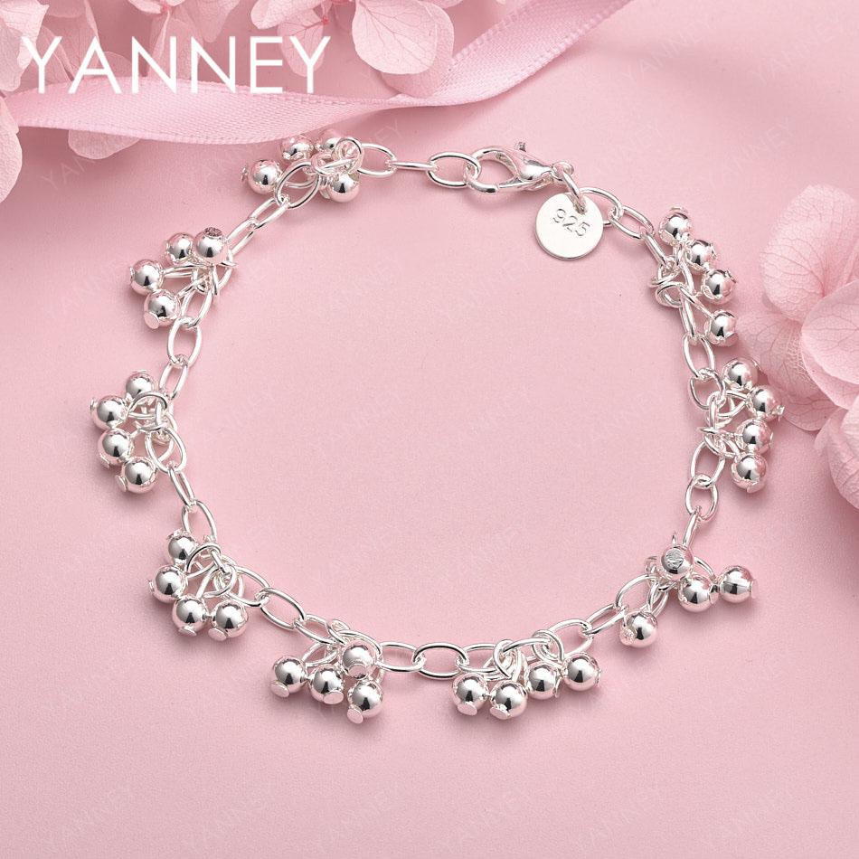 

925 Sterling Silver 8-inch Delicate Beaded Bracelet for Women, Fashionable Party Gift Jewelry Accessories
