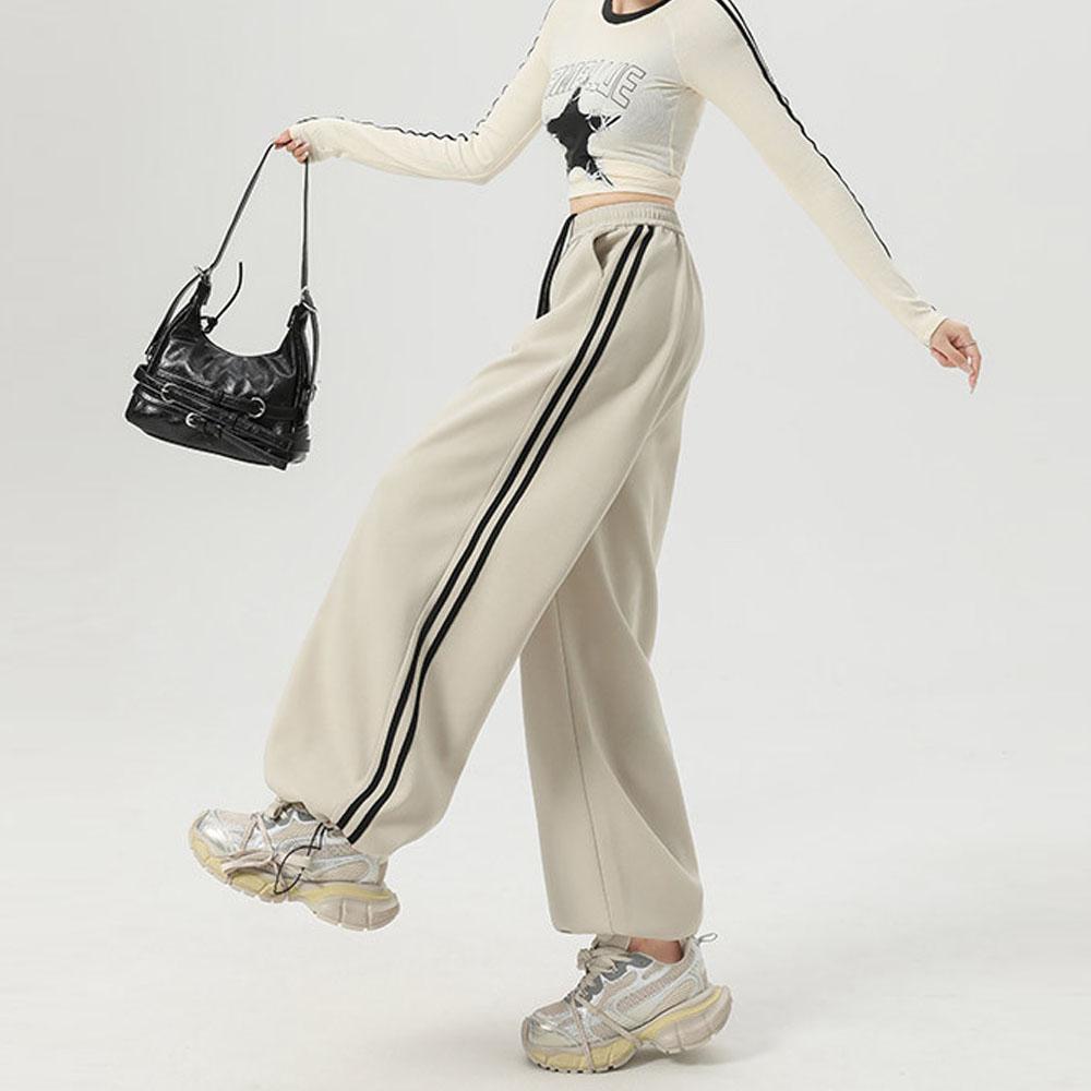 Dámské Y2K pruhované kalhoty se stahovací šňůrkou, ležérní tepláky na jogging se širokými nohavicemi, dámské tepláky pro streetwear