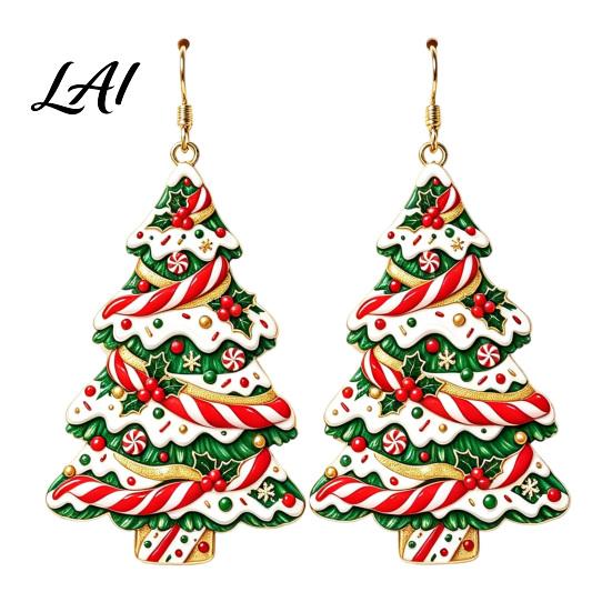 Women Fashion Earrings Christmas 2D Acrylic Earrings Colorful Tree Dangle with Bow Holiday Jewelry Decor Lightweight Drop Jewelry Decorations