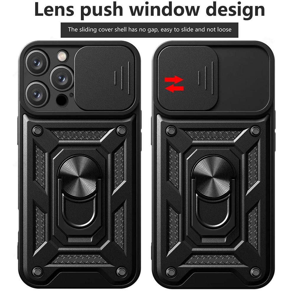 Magnetic Ring Holder Funda for Iphone 16 Pro Max Case for Iphone 16 15 Plus 13 14 Pro Max 12 Mini Case Slide Lens Armor Cover