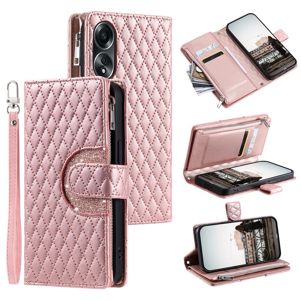 Style 012 for Oppo A58 4G Zipper Wallet Case Rhombus PU Leather Drop-proof Phone Cover