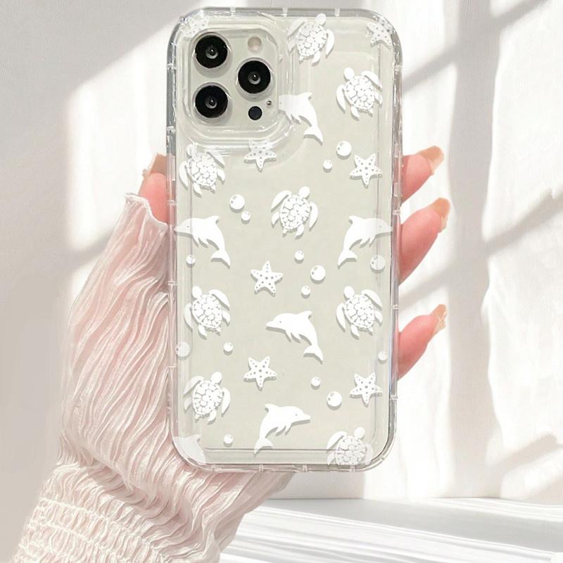 Clear Starfish & Dolphin Pattern Phone Case For iPhone 14 15 16 11 12 13 Pro Max XR X XS 7 8 Plus SE 2 3 Anti-Shock Airbag Cover