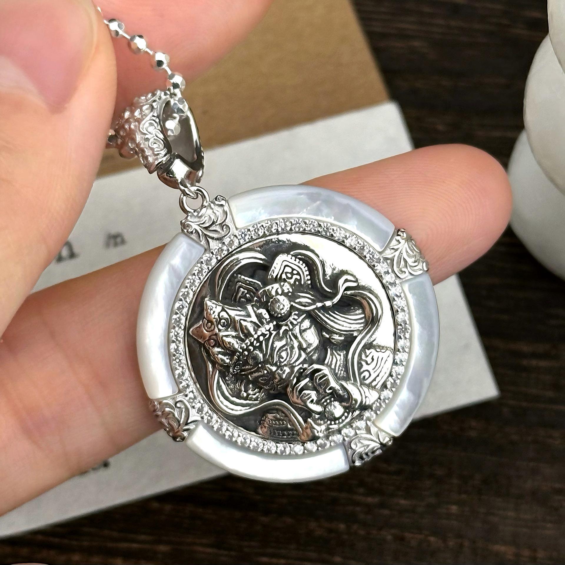 Серебряный кулон S925 с перламутром, жакирамом, круглый, винтажный