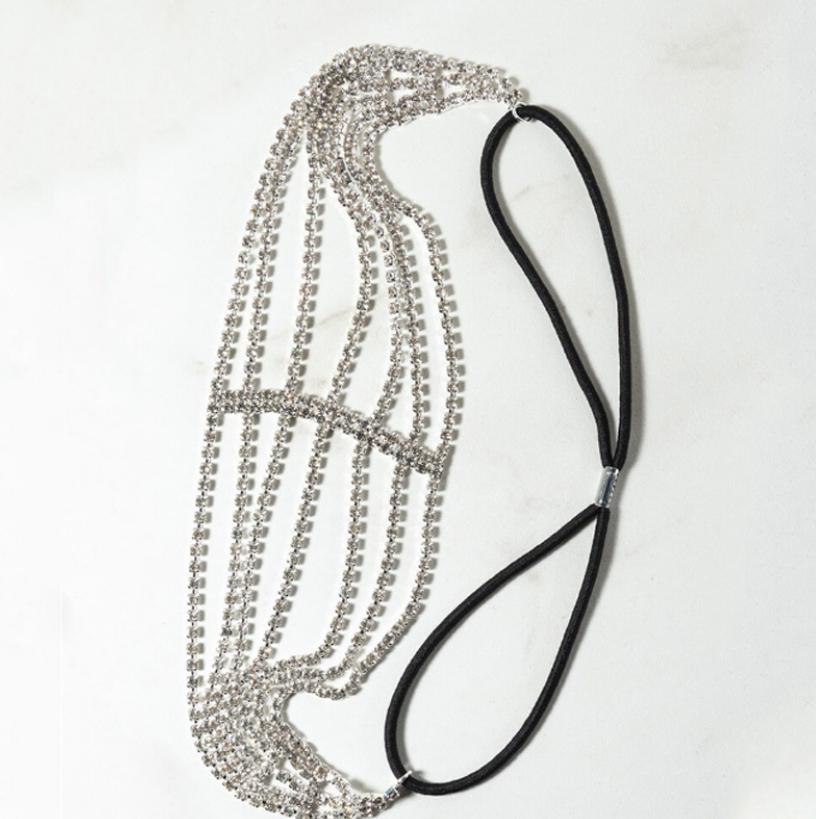Multilayer Elastic Hairband for Women Lolita Jewel Rhinestone Chain Bead Headband Bridal Hair Accessories 2021  #0689