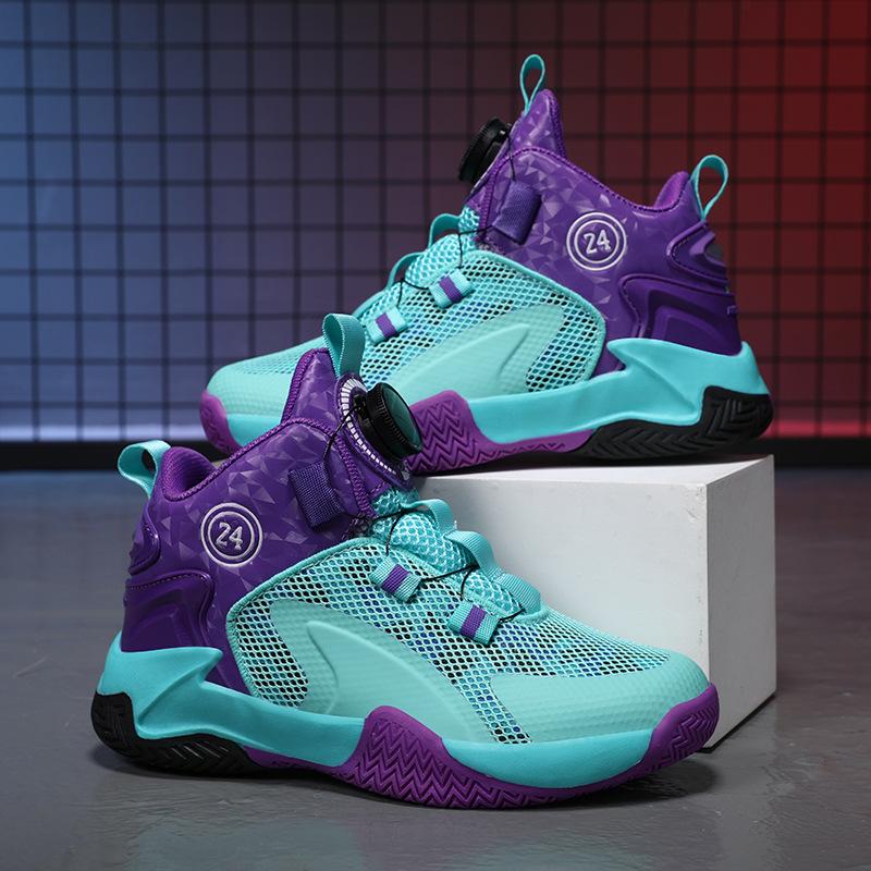 God of War boys basketball shoes 2025 spring and summer new classmates rotating button children's sneakers non-slip girls' sneakers