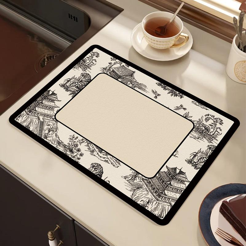 Kitchen Drain Mat Countertop Diatom Mud Absorbent Mat Dishes Water Control Mat Coffee Mat Desktop Insulation Tea Mat