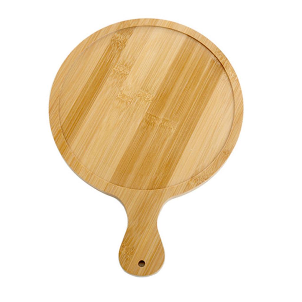 Round Pizza Serving Plate Bamboo Pizza Plate with Handle Multifunctional Food Serving Tray for Home Dining Restaurants