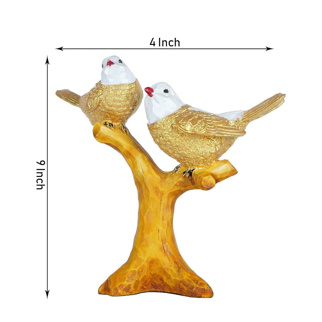 2 Birds Sitting On Tree Branch Figurine Home Decoration Showpiece Chidiya Statue for Home Decor Item Sparrow Pair Showpiece (Golden)