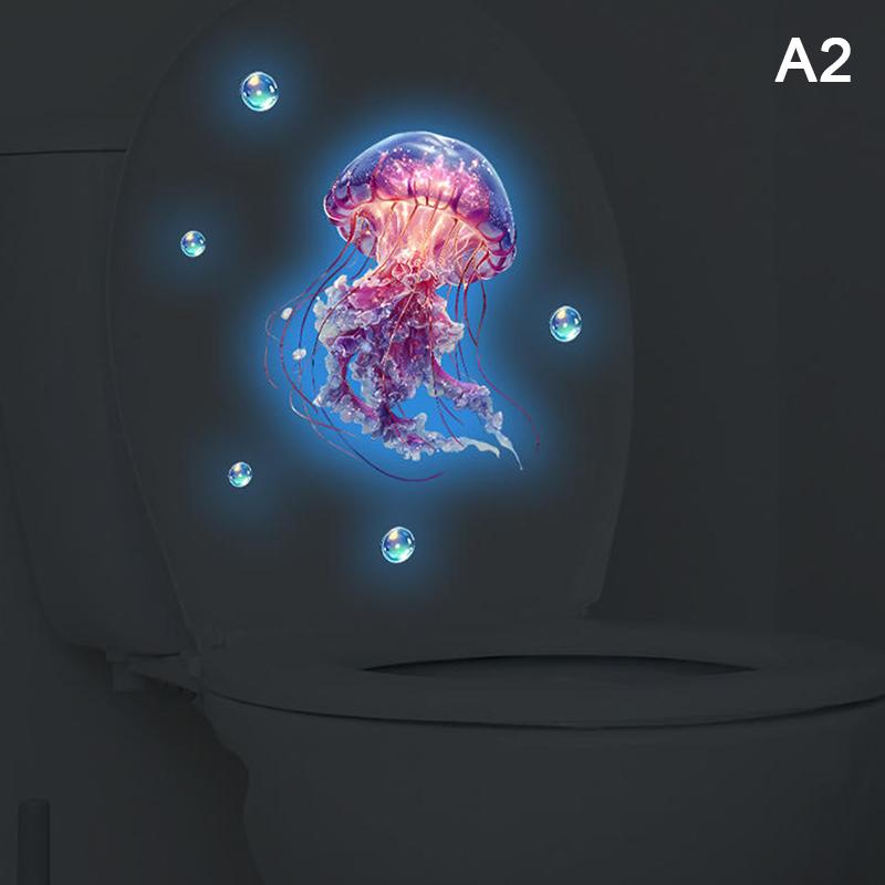 Glow-In-The-Dark Jellyfish Toilet Stickers Self-Adhesive Removable Luminous Decals Home Decor Stickers Car Stickers