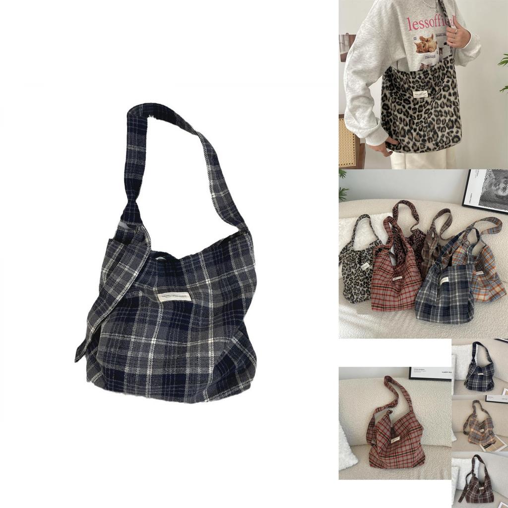 Trendy Checkered Wool And Canvas Shoulder Bag For Daily Casual Outfits