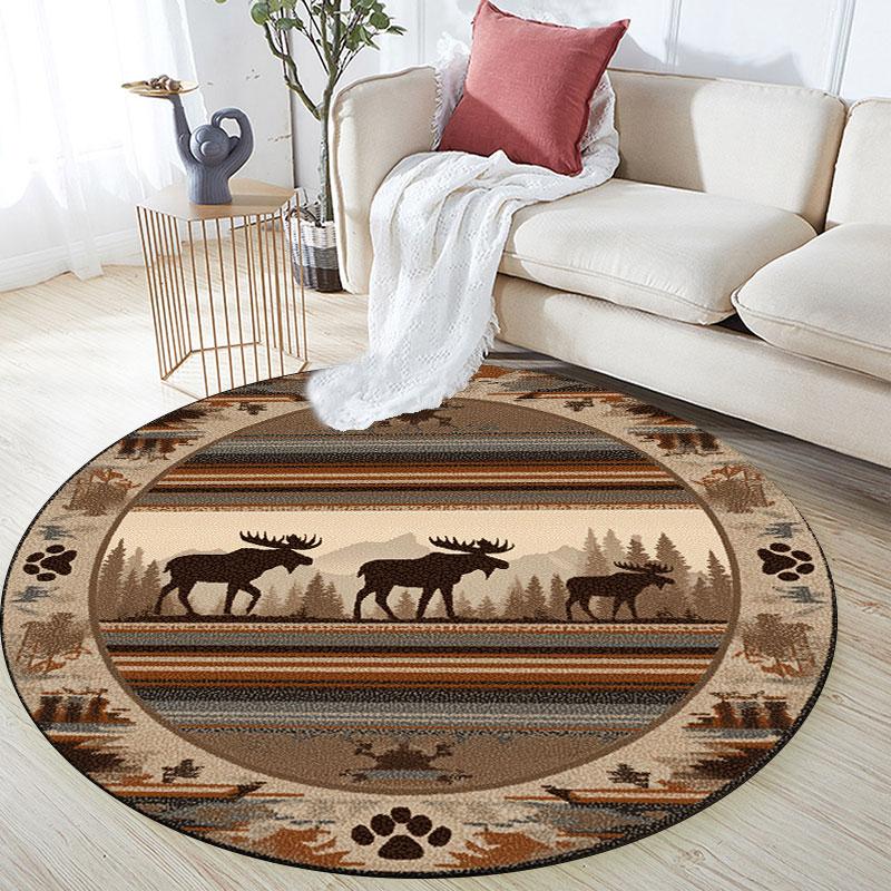 Moose pattern round rug,Carpet Rug for Living Room Bedroom Playroom ,Non-slip Floor Mat,Holiday Gifts and Birthday Gifts.