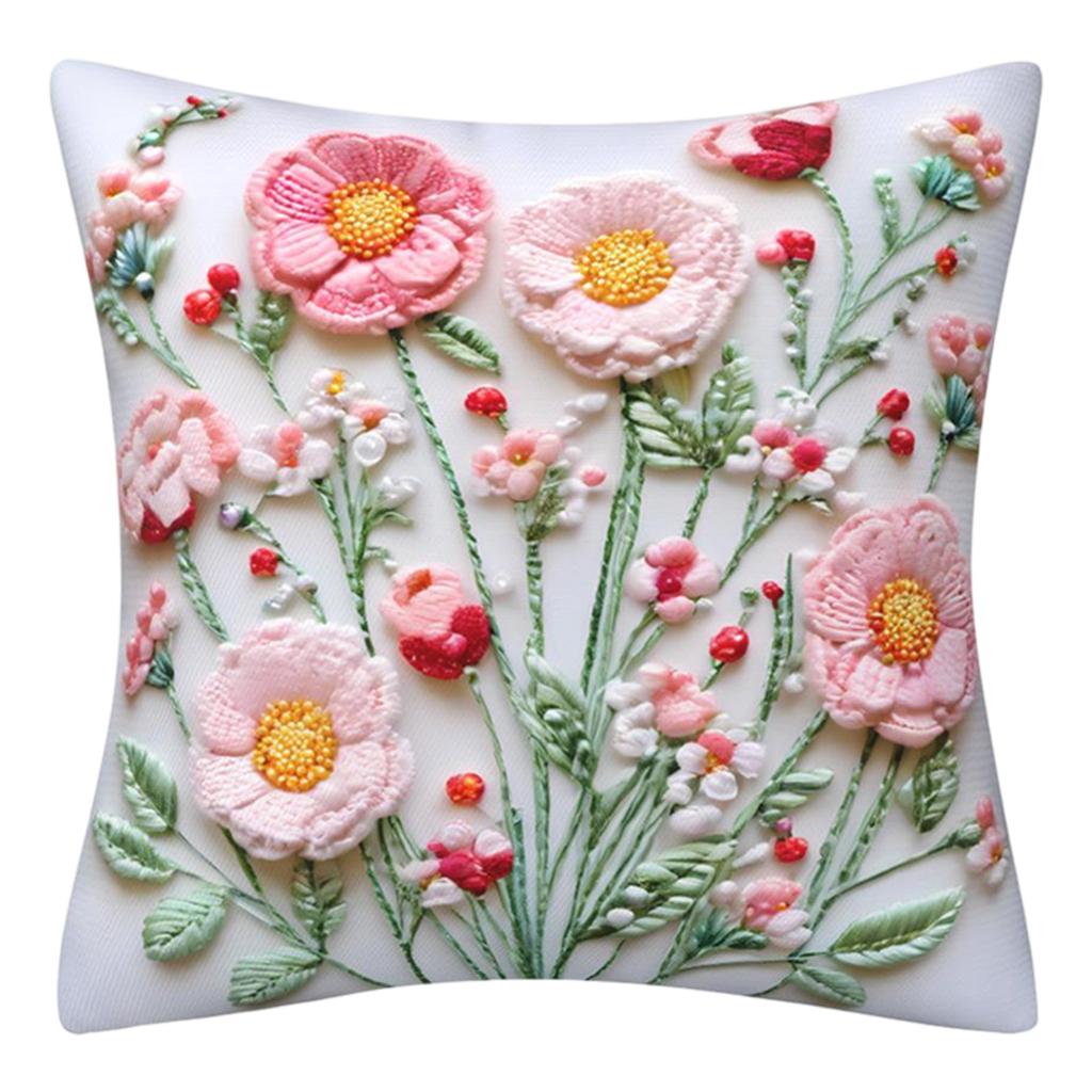 Imitation Embroidery 3D Flower Pillowcase For Spring And Summer, Fashionable And Sofa Cushion Cover